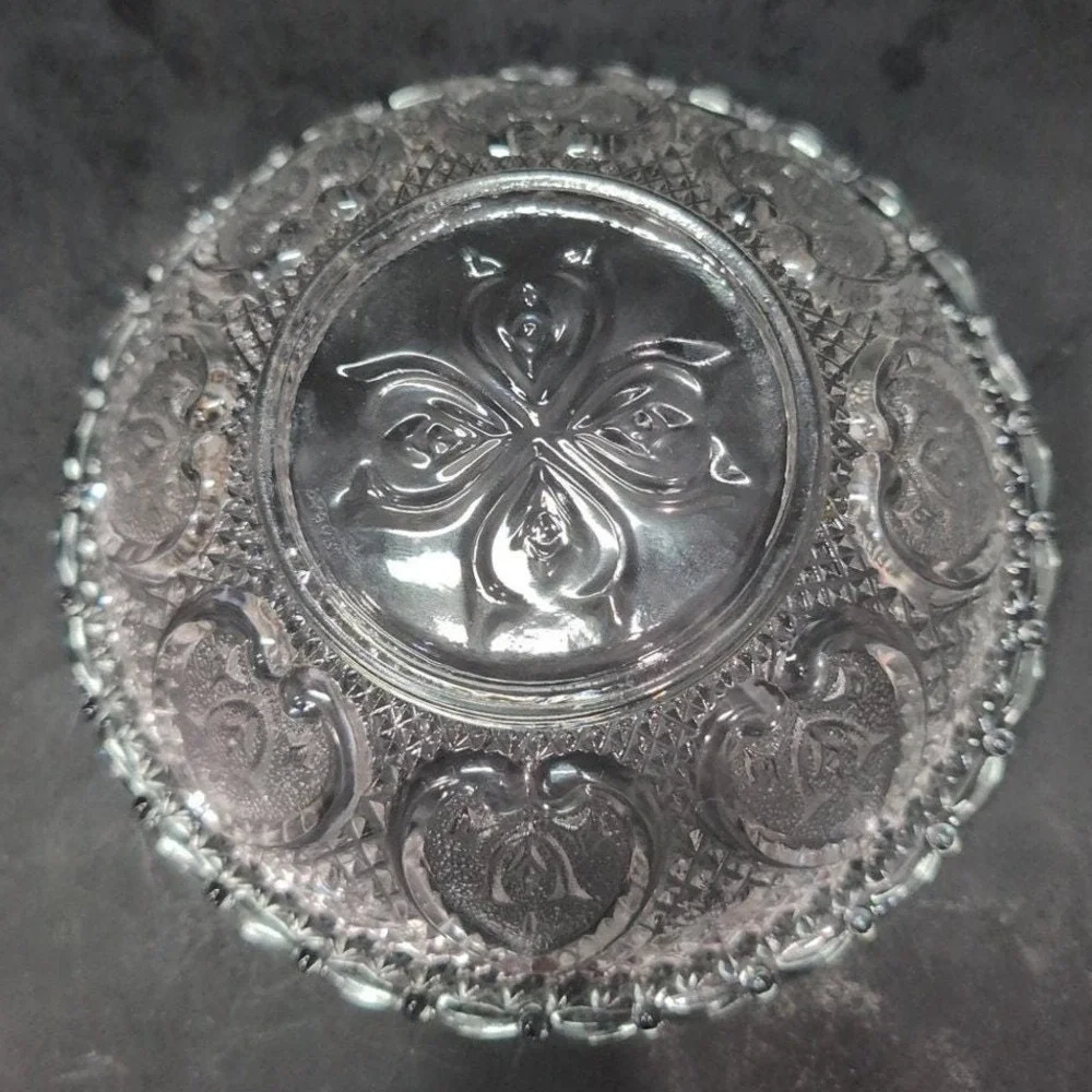 Pasari Indonesia Lidded Candy Dish, Hearts &‎ Flowers Pattern, Pressed Glass Jar